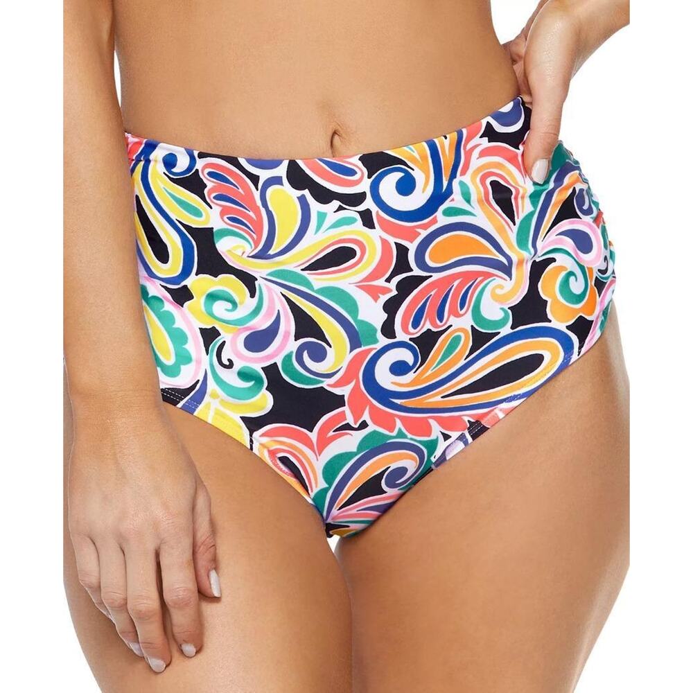 Island Escape Women's Multi Cabana High-Waist Bikini Bottoms Size 8